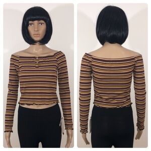 New No Comment Long Sleeve Striped Crop Top